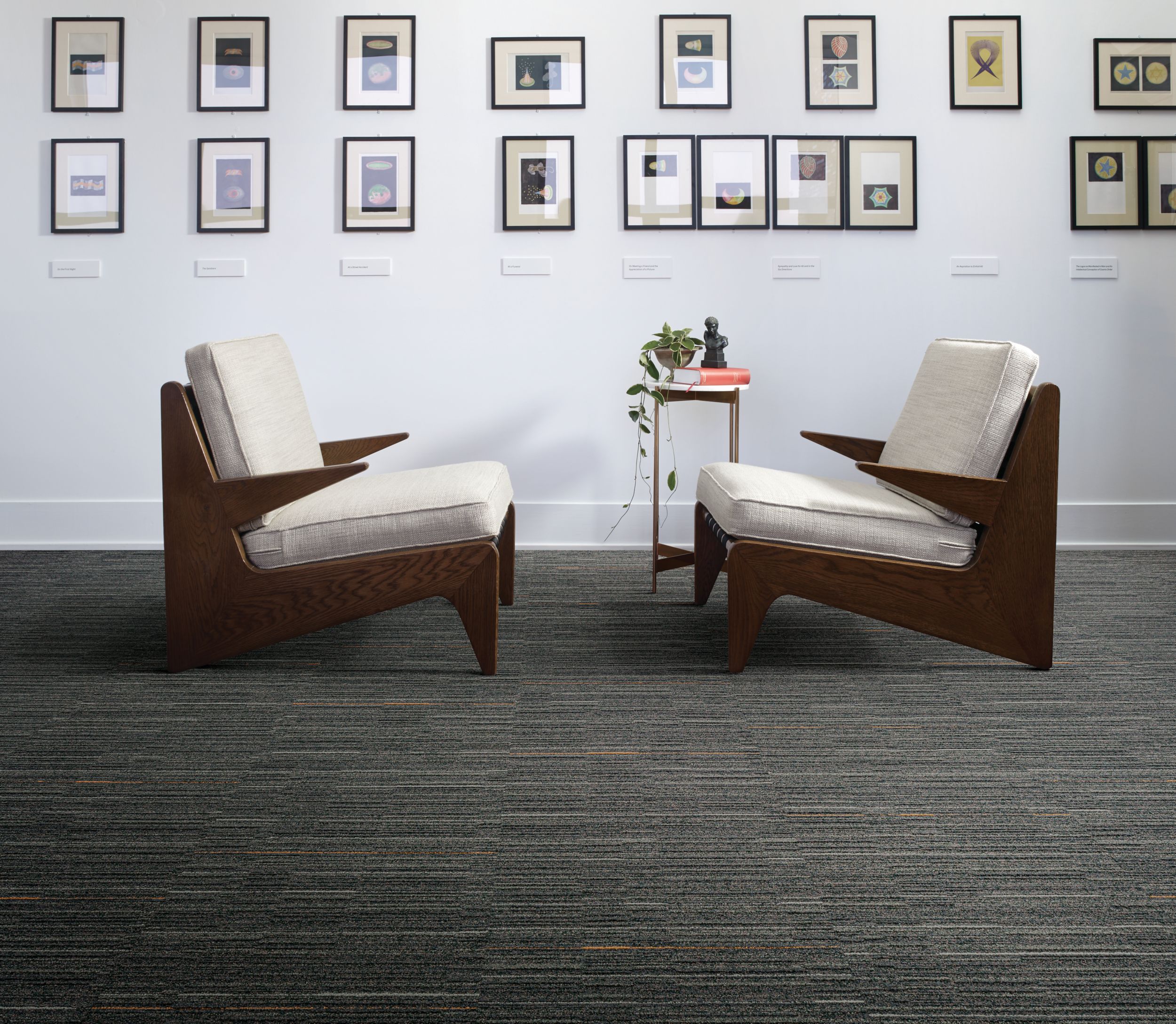Interface Alliteration and Palindrome carpet tile in small seating area with multiple, framed prints on the wall imagen número 5
